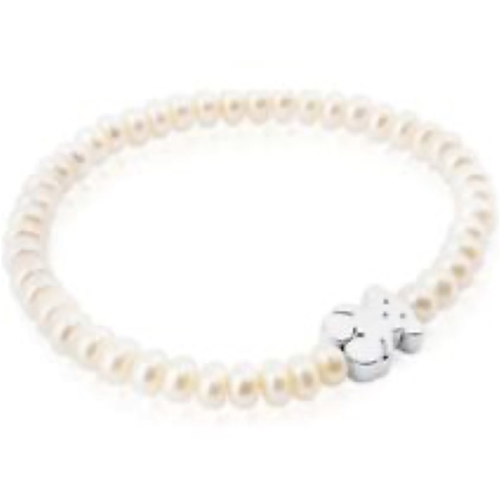 TOUS Sweet Dolls Cultured Freshwater Pearls Bracelet Sterling Silver Teddy Bear